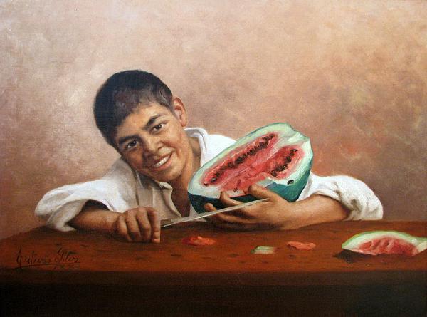 Estevao Silva Boy with a watermelon oil painting image